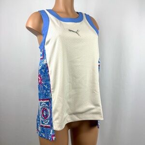 NWT Puma Superstition Women's Sz S Basketball Tank Top Pleated Sided Ivory /Blue